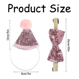 Thyonta Dog Cat Birthday Hat Pet Party Decoration Set Dog Birthday Tricot Hat Bow Tie Pet Costume Headwear Accessories (Pink)