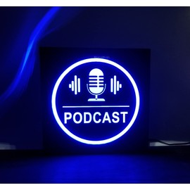 Podcast LED Sign – Customizable Light-Up Wall Art with Microphone and Soundwave Design – Perfect for Podcasters, Content Creators, and Studio Decor – Non-Neon