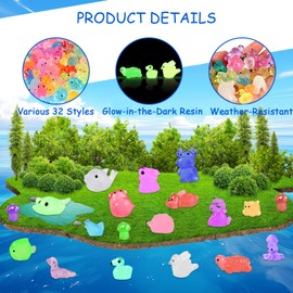 200 Pcs Mini Resin Animal Set - 32 Styles Glow in The Dark Tiny Figurines for Fairy Garden, Party Favors, Dollhouse, Terrariums & DIY Decor