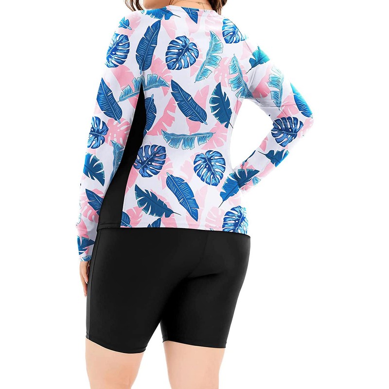 Daci Women 2 Piece Plus Size Long Sleeve Rash Guard