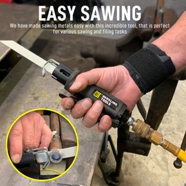 Berkling Tools 7102 - Sierra de aire compacta de baja vibración con kit de 8 cuchillas (3 hojas de sierra bimetálicas 18T 24T 32T y 5 archivos) multifunción neumática de sierras de cuerpo de sierra, mini herramienta neumática