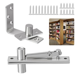 Pivot Hinge, Stainless Steel Hidden Door Pivot Hinge System, 180 Degree Rotation Wooden Invisible Door Hinges, Heavy Duty Secret Door Hinges for Hidden Door (Silver)