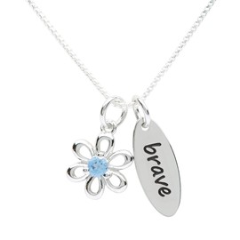 Cherished Moments Girls Sterling Silver Brave Necklace Accented with Daisy Charm with Light Sapphire CZ for Todders, Kids, Children, Little Girls, or Tweens