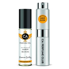 CA Perfume Duo Impression of Amber Bloom For Women & Men Eau de Parfum Refillable Atomizer Sprayer + Fragrance Body Oil Long Lasting Sample Travel Size Roll-On Bottle 0.27 Fl Oz+0.33 Fl Oz