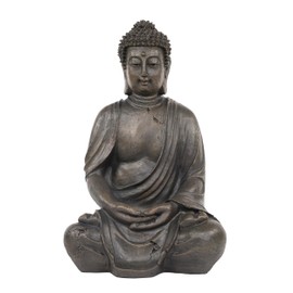 Alpine Corporation 15" Tall Indoor/Outdoor Meditating Buddha Statue, Tabletop Garden Decor, Bronze