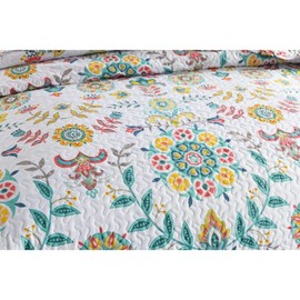 TRP 3 Piece Eclectic White Blue Bedspread Set, Beautiful Floral Pattern Quilted Boho Bedding Set, Abstract Design Luxurious Colorful Hues Bedspreads King Size Christmas Bedding