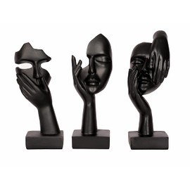 Dawbun 3 Piece Thinker Statue Black Home Decor Abstract Face Sculpture Resin Thinker Figurines for Desktop Office Desk Living Room Table Collection Figurine Decoration Bookshelf Decorative Objects