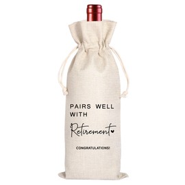 Retirement Gift Wine Bag, Best Retirement Gifts Farewell Leaving Gifts for Teacher Coworker Friend Colleagues Nurse Boss Retirees Work,Pairs Well With Retirement (Beige02)