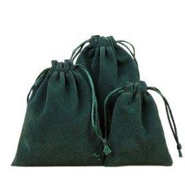 Pack of 12 Velvet Bags Jewellery Bags, Small Fabric Bags with Drawstring, Velvet Bag, Gift Bag, Fabric Bags for Filling for Jewellery, Wedding, Christmas, Birthday, Party Gift, 10 x 12 cm, Dark Green