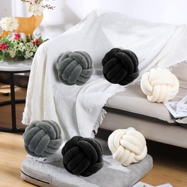 SZETOSY Knot Cushion, Knotted Ball Throw Pillow Round Plush Decoration Cushion for Sofa Bed Bedroom 25cm Dark Grey