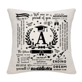 Graduation Gifts for Her Him Initials A-Z Graduation Cushion Covers for Daughter Son Granddaughter Grandson Sister Brother Cousin Friends Graduates Gift Congratulations Presents (A)