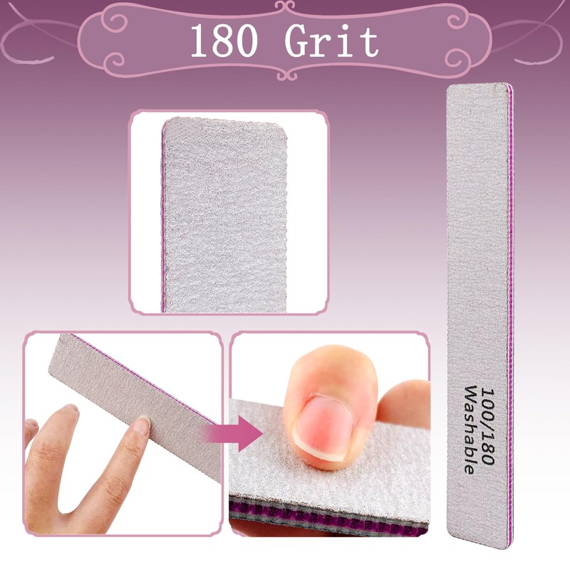 HeeYaa Nail File 12 PCS Professional Reusable 100/180 Grit Double