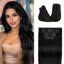 Fimislosion Real Hair Extensions Clip in Human Hair, Seamless Clip in Hair Extensions Real Human Hair, 20 Inch Clip ins extensions for women, Natural Black 120G 7Pcs