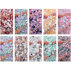 Mixed Size 3/4/5/6/8mm 1000Pcs Flat Back AB Pearls Half Round Imitation Pearl Rhinestones Beads for Shoes, Mugs, Bottles, Tumblers, Craft Decoreation…