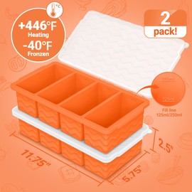Silicone Freezer Tray for Soup with Lid – 1-Cup Soup Container Style Ice Cube Trays for Freezer, Meal Prep & Food Storage, Freeze 250mL/125mL Portions – 2 Pack