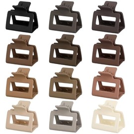 Sisiaipu Pinzas para el cabello medianas de 2 pulgadas, 12 pinzas cuadradas para cabello fino, pinzas acrílicas mate antideslizantes con forma de bana