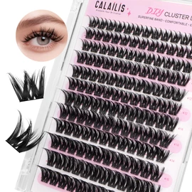 CALAILIS Lash Clusters, 144Pcs D Curl Cluster Lashes DIY Lash Extensions Mega Volume Wispy Eyelash Clusters Reusable Individual Lashes Super Thin Band and Soft (HD20, D-10-16MIX)