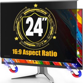 PJOVORY Magnetic Privacy Screen for 24 Inch Monitor 16:9 Aspect Ratio, Removable Anti Blue Light Filter with Eye Protection,Hanging Anti-Spy Protector for Flat Desktop Computers