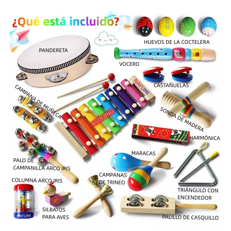 Nayumi Instrumentos Musicales Percusión De Madera Para Niños 22pcs