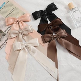 ZUFIO 2PCS Silky Satin Hair Bows Hair Clip Black Hair Ribbon Ponytail Holder Accessories Slides Metal Clips Hair Bow for Women Girls Toddlers Teens Kids (Black+Black02, M)