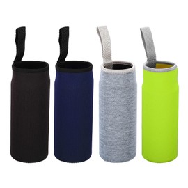 PATIKIL 65mmx180mm Water Bottle Sleeve, 4 Pack Neoprene Insulated Bottle Bag Holder Carrier Pouch with Finger Strap, Black, Navy Blue, Green, Gray