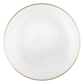EcoQuality 13" inch Round Charger Hammered Translucent White Plastic Plates with Gold Rim - China Like Party Plates, Heavy Duty Large Disposable Dinner Salad Plate Weddings, Serveware (40 PACK)