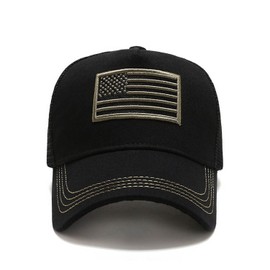Embroidered USA Flag Trucker Hat for Men Women - Unisex American Flag Graphics Mesh Back Breathable Adjustable Snapback Cap - UV Protection Sun Snap Closure Hat for Summer Outdoor Activities(Black)