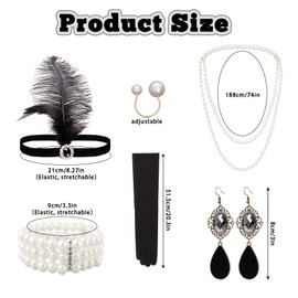 11 Pieces 1920s Fapper Accessories Set for Women Feather Headpiece Sequins Shawl Long Gloves