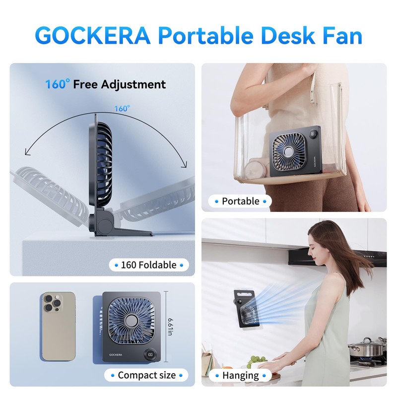 Desk Fan, 6.61''Ultra-thin 5000mAh Battery Powered Fan with Powerful Wind,100