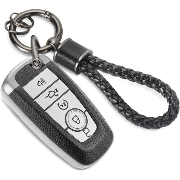 CTRINEWS for Ford Key Fob Cover with Metal Braided Rope