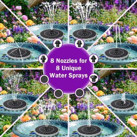 SZMP 3.5W Solar Fountain for Bird Bath with 2000mAh Battery & 3D Color Changing LED Light, Anti-Drift Fixer & 8 Nozzles, Solar Powered Water Fountain Kit for Garden, Patio, Pond (Colorful)