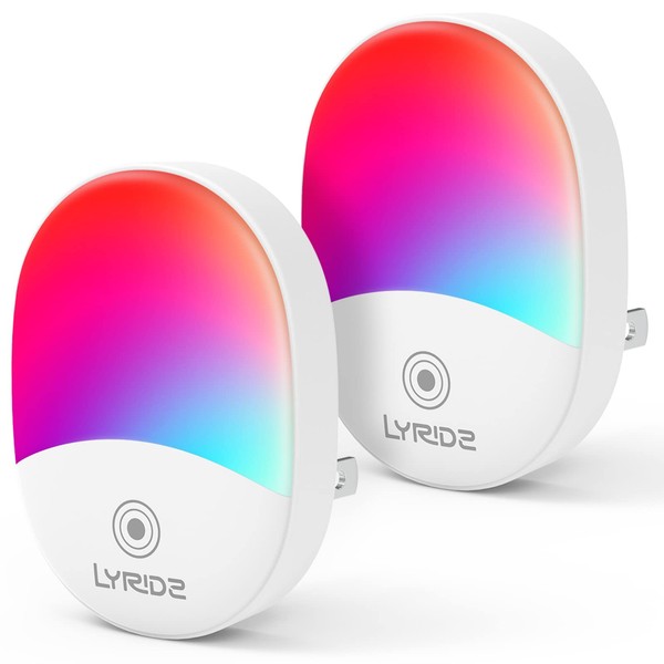 Color Changing Night Light-LYRIDZ RGB Night Light for Kids LED Night Light Plug in with Dusk-to-Dawn Light Sensor, Foldable Plug, Ideal for Bedroom, Bathroom, Basement, Home Décor, Compact, 2 Pack