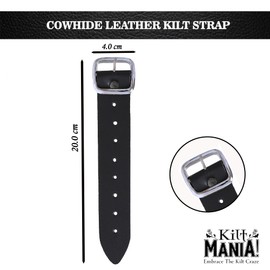Mens Kilt Leather Straps Extender with Buckles, 1.25 Inch Wide 8 Inch Length (Black Leather)