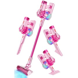 BLAXTEM 4-in-1 Kids Vacuum Cleaner Set with Real Suction & Interactive Play for Toddlers - Christmas Gift Warm Up for Holiday, Perfect Birthday Gift for Boys & Girls Ages 3-7+:_Ice Pink