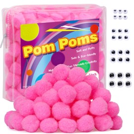 Bupete 150 Pcs Pom Poms,Pink Pompoms,1 Inch Pom Poms with 24 Eyes for Puff Balls, Arts and Craft Pom Pom Balls for DIY Art Crafts Decorations Project
