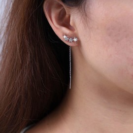 Atentuyi Boho Crawler Crystal Star Earrings Gold Threader Earrings Long Tassel Chain Earrings Chain Dangle Drop Earrings Climber CZ Star Earrings Jewellery for Women and Girls, Crystal