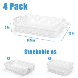 OUTFANDIA 4 Pack Plastic Basket for Organizing, Stackable A4 Paper Trays with Handle, Thick Desk File Organizer for Office, Classroom, Home. Vesatile Storage Basket for Organization.