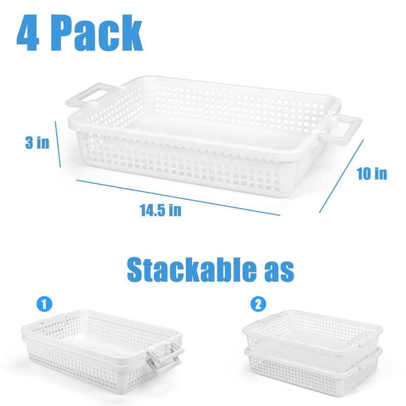OUTFANDIA 4 Pack Plastic Basket for Organizing, Stackable A4 Paper