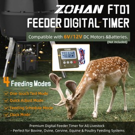 ZOHAN FT01 Deer Feeder Timer - Universal 6V/12V 24h Automatic Deer Feeder Kit, Quick Program Function, DIY 8 Feeding Schedules, Control Motor Speed & Feeding Time, Perfect for Hunting, Wildlife, Farms