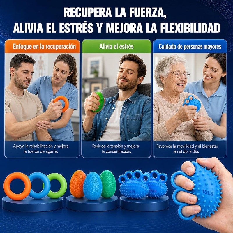 9 Pcs Ejercitador de Agarre, Ejercitador de Mano