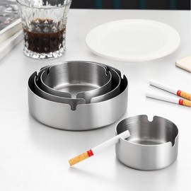 Heavy-Duty Stainless Steel Ashtray for Home, Outdoor, and Bar Use Silver 4ea
