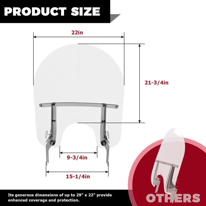 HECASA 29" x 22" Motorcycle Windshield Clear Windscreen Compatible With