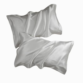 Mulberry Silk Pillowcase 2PCS, Pure Natural Silk Pillowcases for Hair and Skin, Pillow Cases Hypoallergenic Soft Smooth Breathable for Sleeping Standard Size 48 X 74 Cm(Silver)
