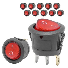 12-Pack Rocker Toggle Switch with Red Light 12V DC, ON/Off SPST 3Pin Illuminated Lighted Boat Switches for Home Auto Car Marine Boat, KCD2-101