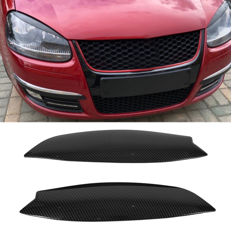 2Pcs Headlights Eyelids Cover Lamp Sticker Carbon Fiber Pattern Replacement