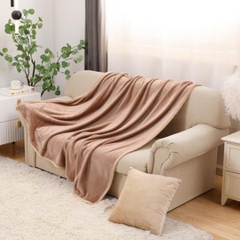AMBERIS Throw Blanket Camel, Moderately Thick Faux Fur Soft Blanket for Sofa Bedroom and Travel Camping, Suitable for Cool Weather not for Cold Weather