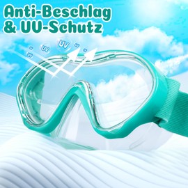 COOLOO Children's Diving Goggles, Snorkel Mask with Elastic Fabric Band, Polycarbonate Lens, UV Protection, Anti-Fog, 180° HD Vision, Swimming Goggles for Boys and Girls, 4-16 Years