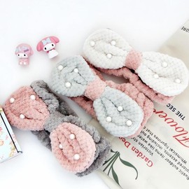 Pearl Ribbon Hairband Decorative Headband Hair Headdress Tie Fashion Accessories Hairstyle Frost Band Peach Ribbon White Band / 진주 리본 헤어밴드 장식 머리띠 헤어 머리장식 타이 패션 소품 헤어스타일 서리 밴드 피치리본화이트밴드