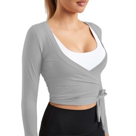 Mustcan Women's Tie Front Shrug Long Sleeve Bolero Cardigan Lightweight Cropped Twist Open Front Casual Short Shawl Tops-Grey