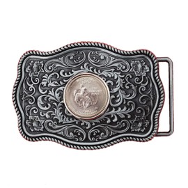 US 2007 Wyoming State Quarter BU Uncirculated Coin Silver Tone Belt Buckle NEW - Beautiful Western Scroll Design